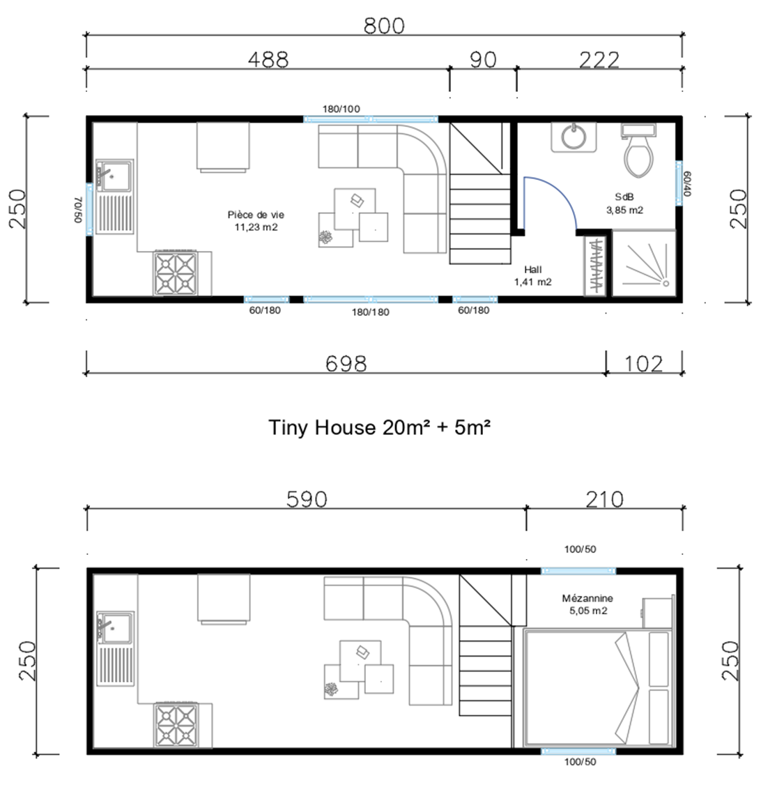 Plan d'exemple tiny house Artemis Concept
